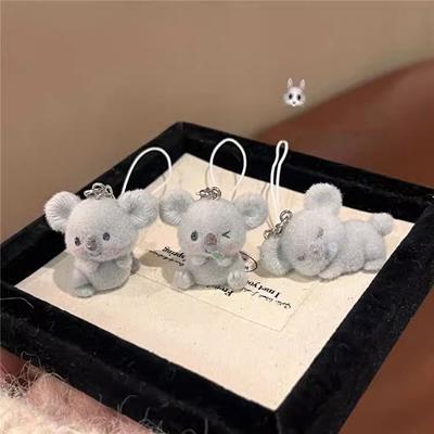 3D Flocking Cute Animal Pendant Phone Lanyard Hanging Keycord Charm Key Chains Diy Accessories Girl Gifts