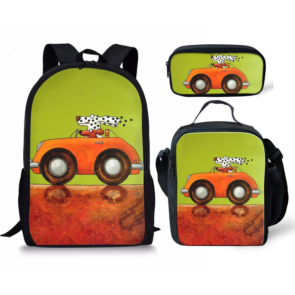 Klassisch Beliebt Neuheit Seltsam Lustig Auto 3D Druck 3 Stück/Set Pupille Schultaschen Laptop Tagesrucksack Rucksack Lunchtasche Federmäppchen