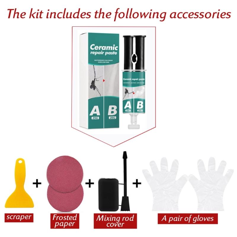 Kit Pasta per Riparazione Piastrelle Colla Ceramica Adesivo Rapido per Riparare Crepe Buchi con Raschietto e Bastoncino Mescolatore Gratuiti Copertura