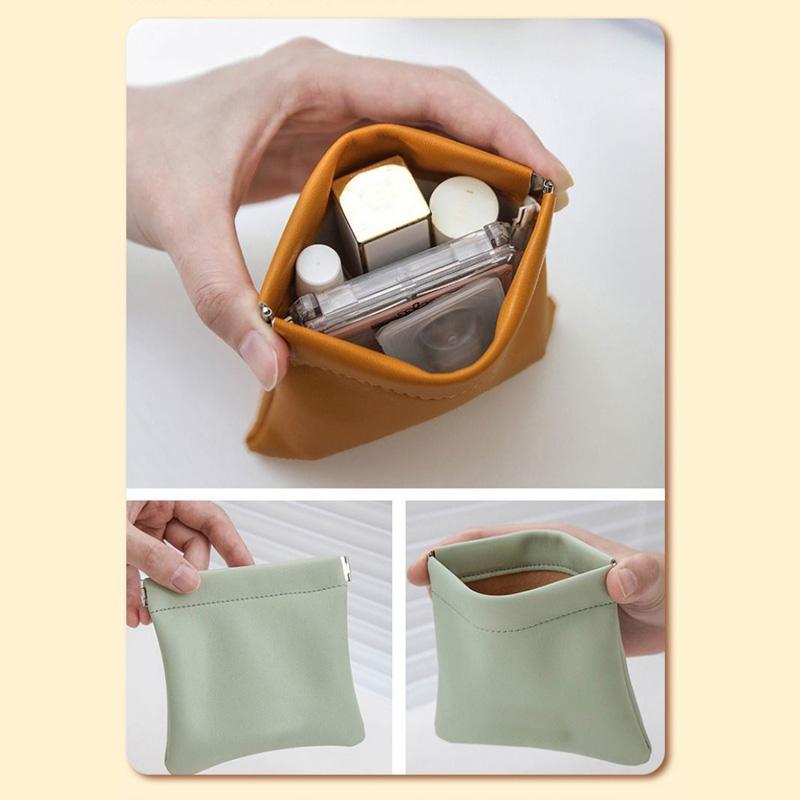 1PC Automatic Closure Multifunctional PU Mini Elastic Sheet Portable Waterproof Purse Jewelry Bag Earphone Charging Line Fashion