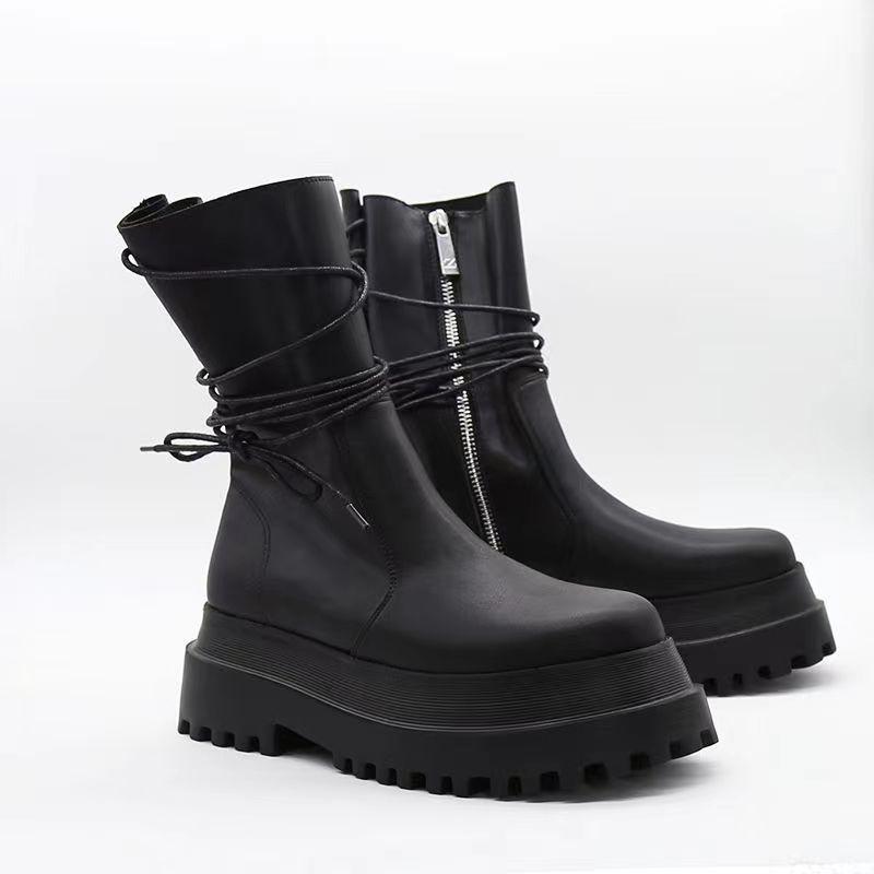 Autumn and winter new Martin boots rear strap women's boots soft leather British style versatile thick-soled short boots thin boots women