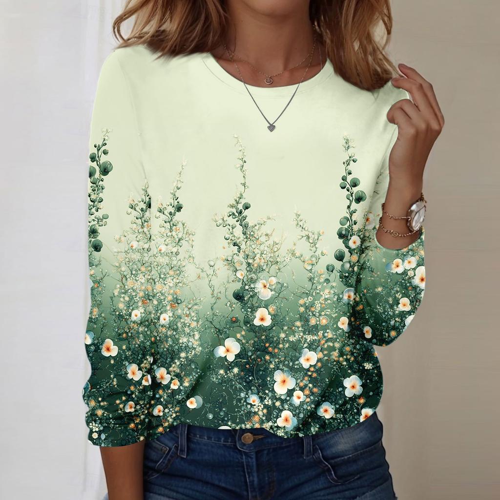 Long Sleeve Shirts For Women Cute Print Graphic Tees Blouses Casual Plus Size Basic Tops Pullover