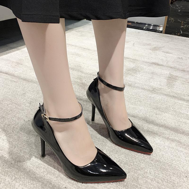 Fashion Aphixta Blcak Shoes Woman 10cm High Heel Pumps Buckle Thin Heels Women Shoes Wedding Party Sexy E Shoes Shoes Big Szie 45
