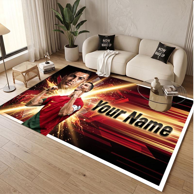 Custom Rug Cristiano Ronaldo Pattern Print Name Text Soft Non‑Slip Floor Carpet for Home Indoor Decoration