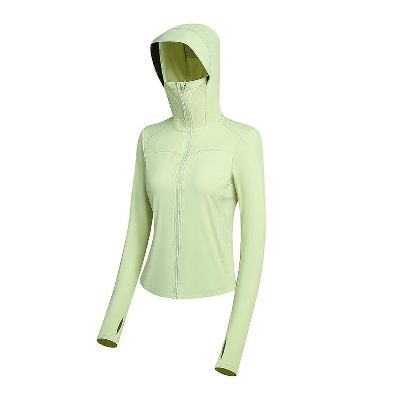 Short sunscreen clothing Slim-fitting stand-up collar sports jacket Women's waist light and cold silk cool outdoor hooded sunscreen clothing