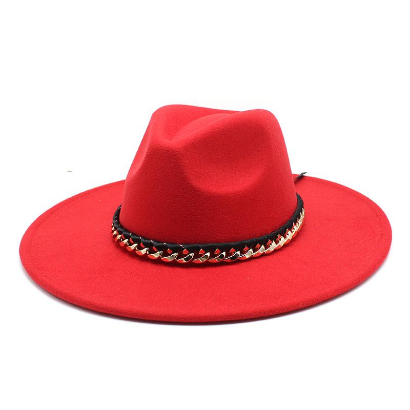 2022 Men'S And Women'S Chain Top Hat Flat Edge Straight Edge Peachheart Top Woolen Jazz Hat