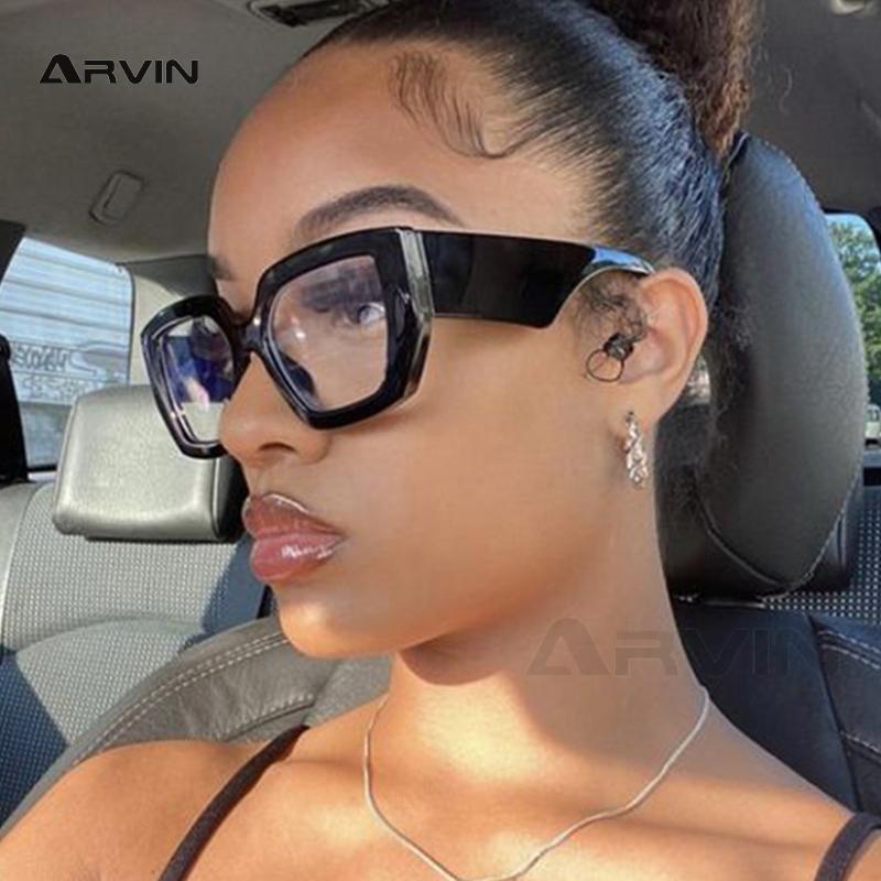 Trendy Thick Frame Oversized Square Glasses Women Men Colorful Wide Legs Eyewear Frame Female Green Optical Transparent Lens