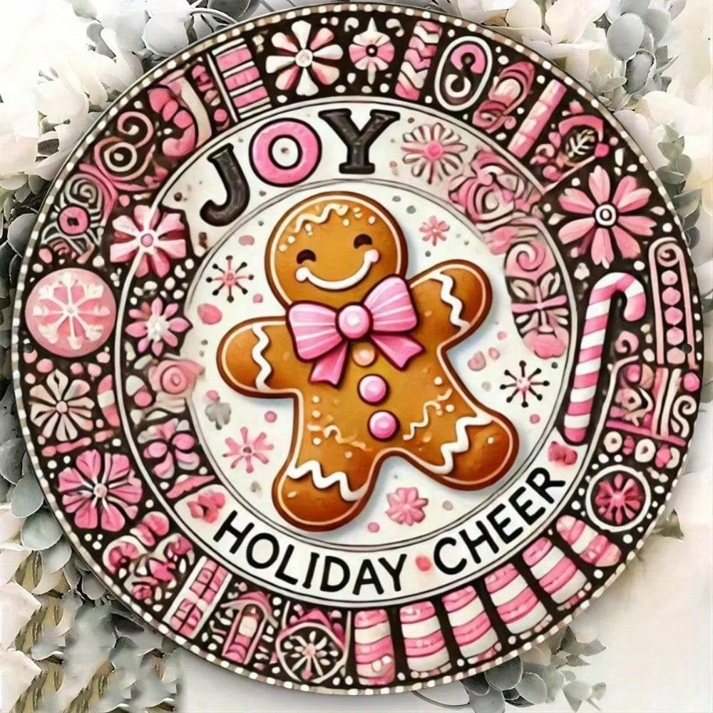 

8 Pink Christmas Gingerbread Wreath Metal Wall Decor Sign For Holiday Home Kitchen Party TYA56956-20X20CM разноцветный