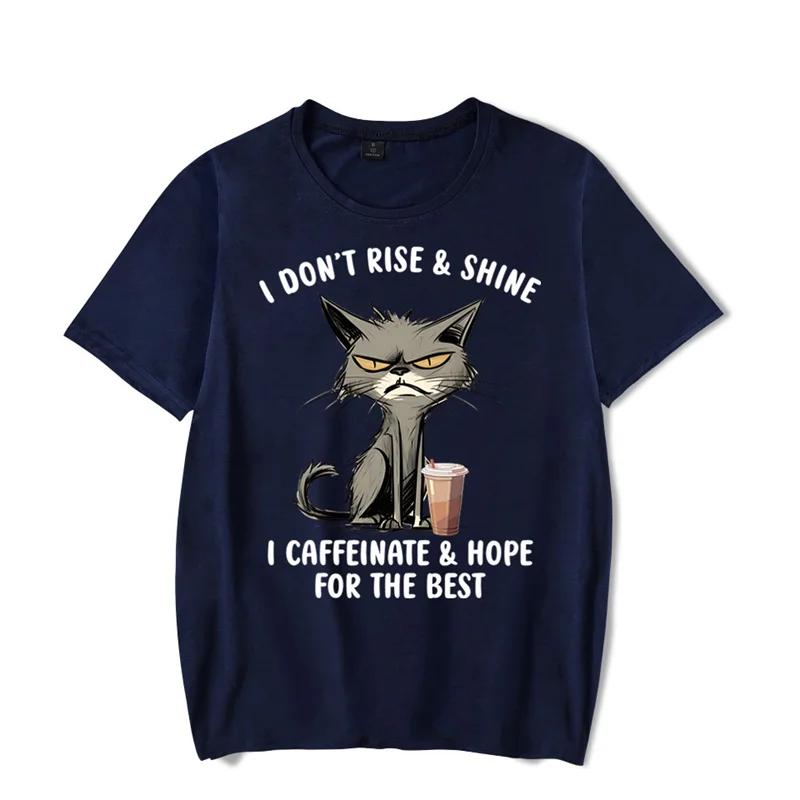 I Don’t Rise & Shine Graphic T Shirts Funny Cat Tshirt Black Tops Clothing Fashion Harajuku T-shirts WoBrand T-shirt