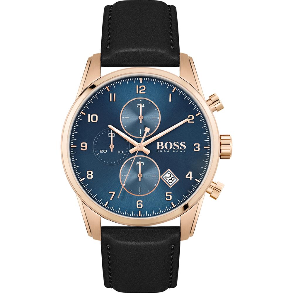 BOSS Skymaster Blue Dial Black Leather Men s Quartz Watch 1513783 синий