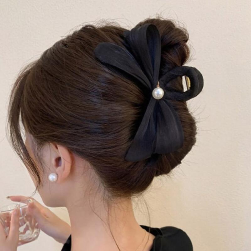 Women's Clip Black Ribbon Cream Hairpin
