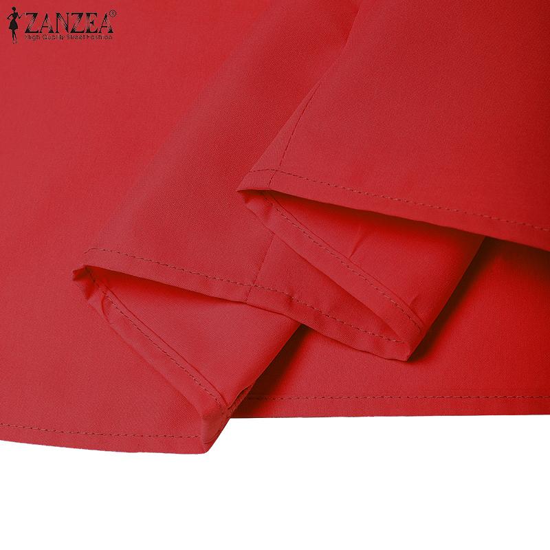 ZANZEA Women Casual Square Collar Summer Short Sleeve High Waist Dress