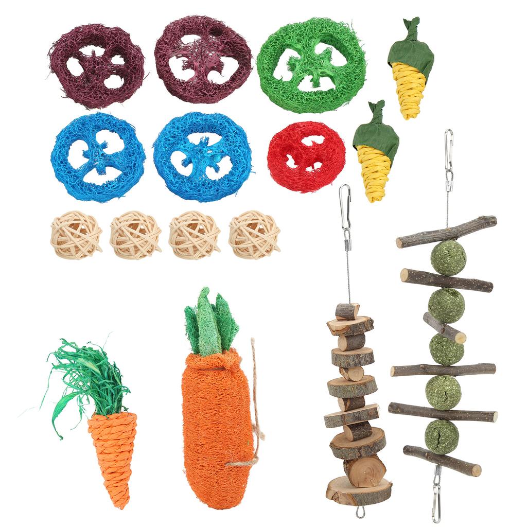 Rabbits Chew Toys Grass Ball String Rattan Ball Loofah Carrot for Hamsters Chinchillas Guinea Pigs Teeth Grinding