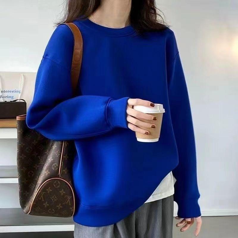 Women's Round Neck Sweatshirt Long Sleeves Autumn and Winter Thick and Loose Casual Top