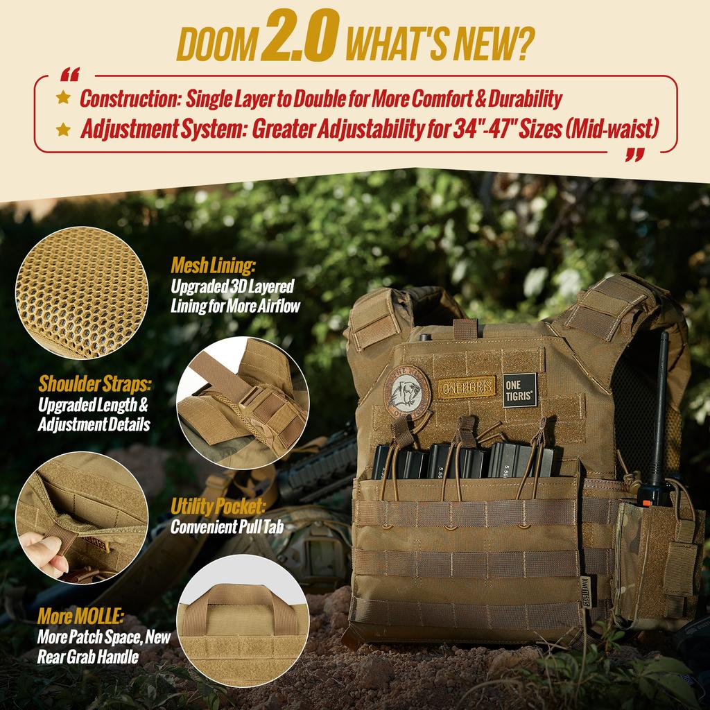 OneTigris Adjustable Tactical Vest 500D Nylon MOLLE Plate Carrier with Quick-Release Straps Breathable Military Gear for Men