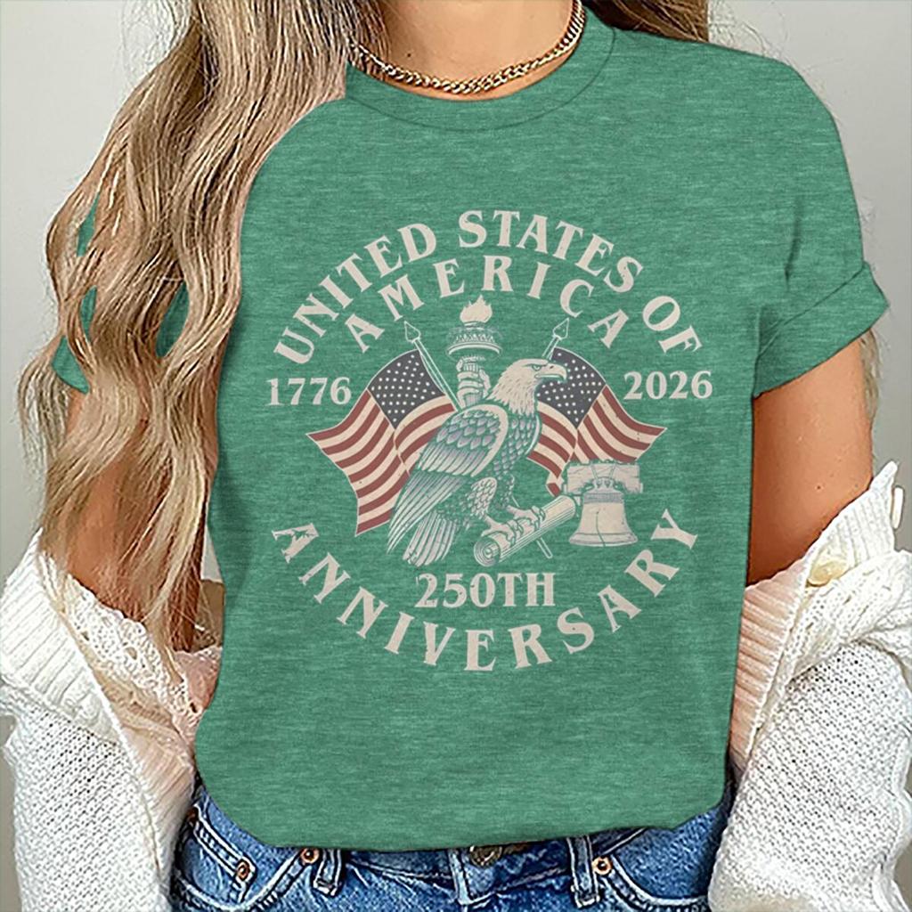 Vintage Usa 250th Anniversary 17762026 Tshirt Unisexs Retro Eagle Flag Print Casual Patriotic 4th Of July Tee Gift