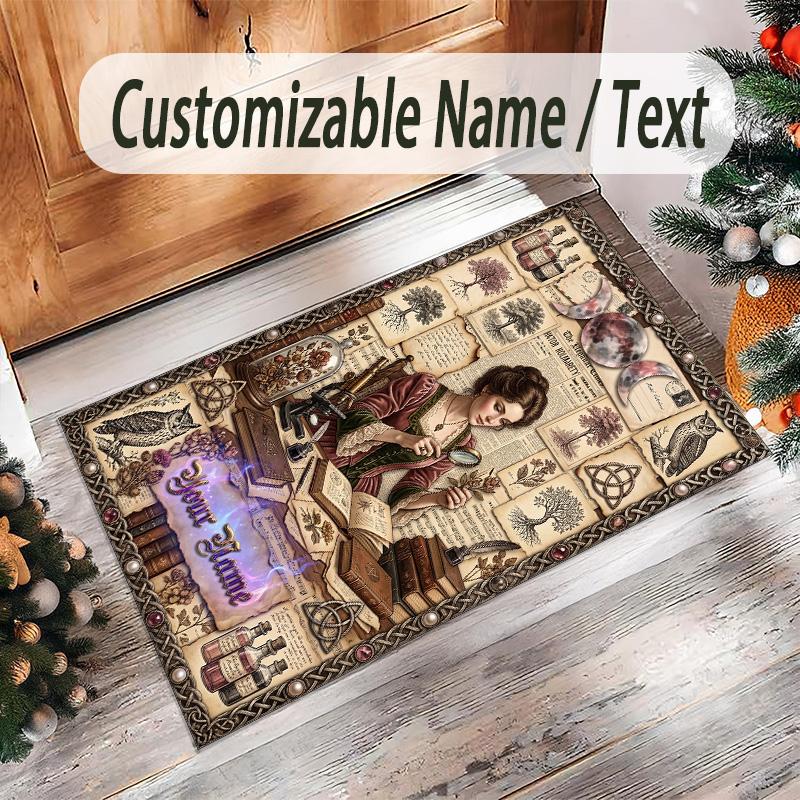 Witchcraft Theme Crystal Velvet Rug Personalized Custom Name Text Soft Floor Mat Home Decor