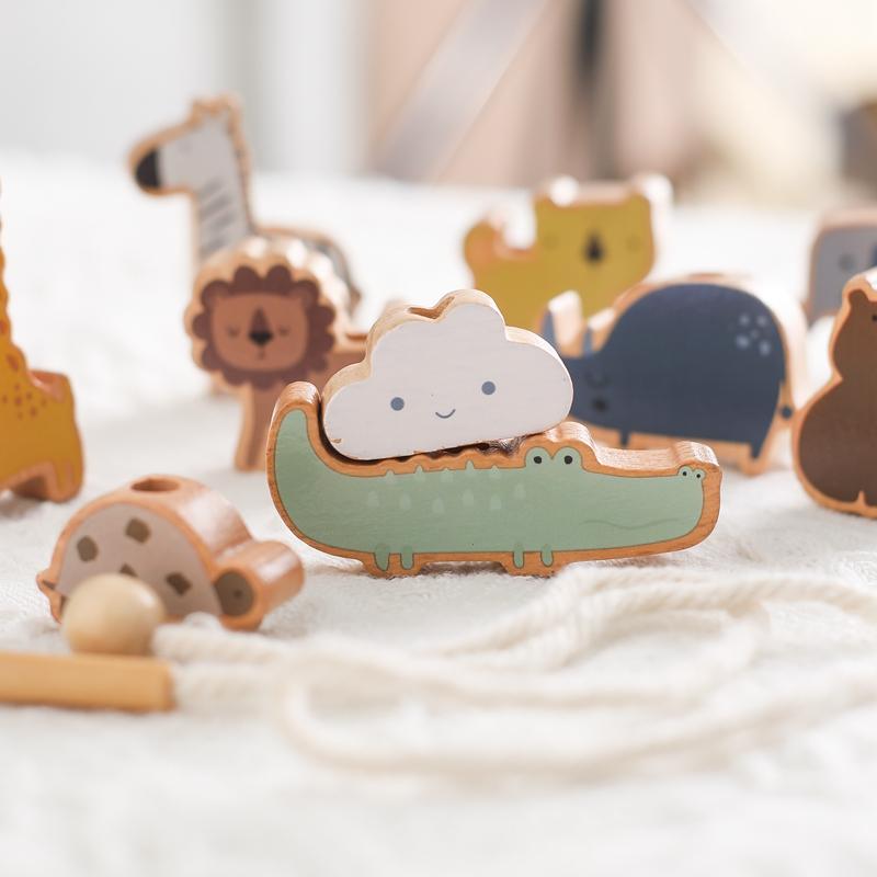 Baby-Tier-Fädelspielzeug, Baby-Fingerübungsspielzeug aus Holz, Blöcke, Montessori-Kombinationsspielzeug, pädagogisches Kinderspielzeug für Kinder