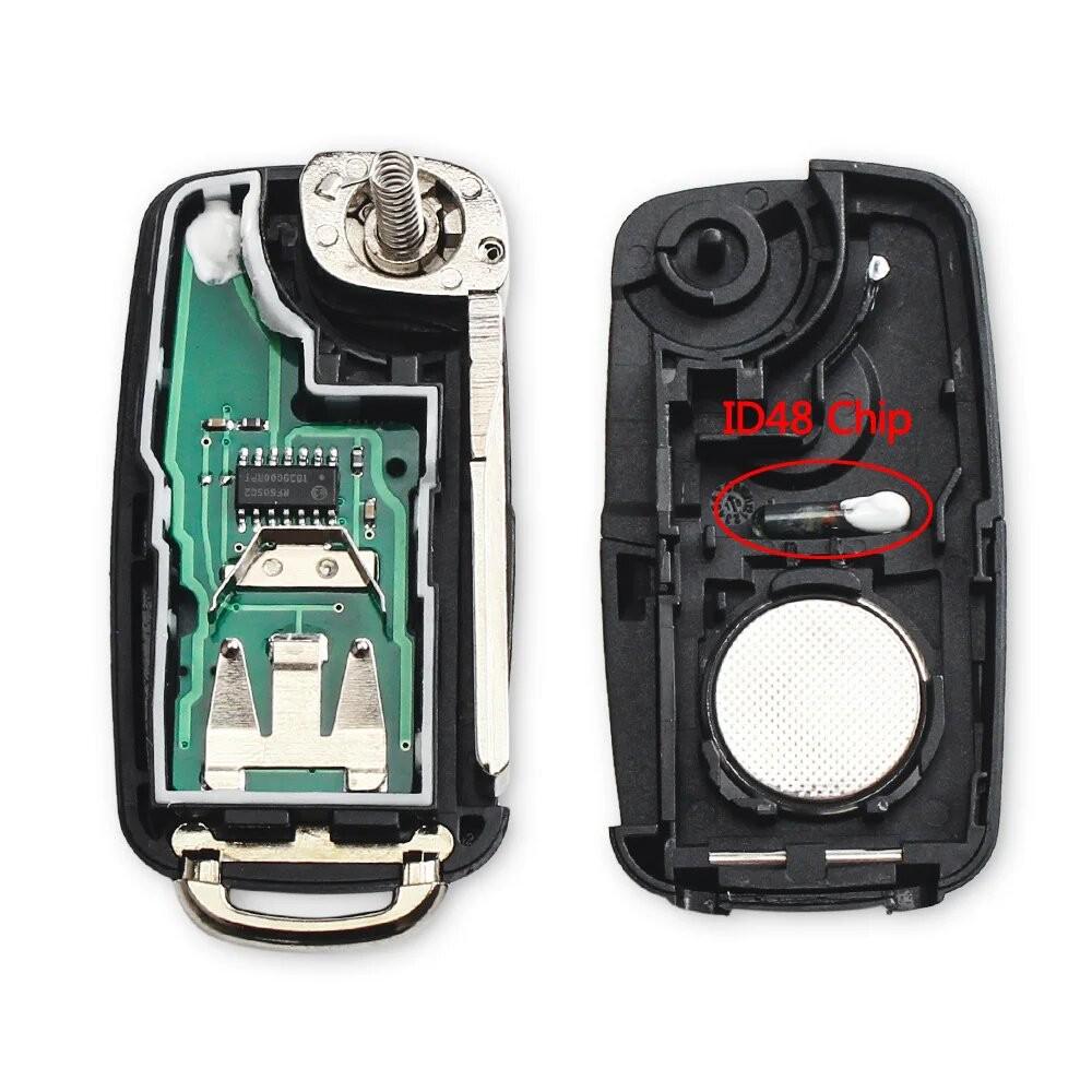 Volkswagen Folding Remote Car Key, 2/3-Button, 434MHz ID48 Chip, Model 5K0837202AD