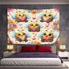Cute Bees Holding Hearts with Floral Background Pattern Wall Hanging Tapestry Decorative Tapestry Home Decor for Bedroom and Living Room