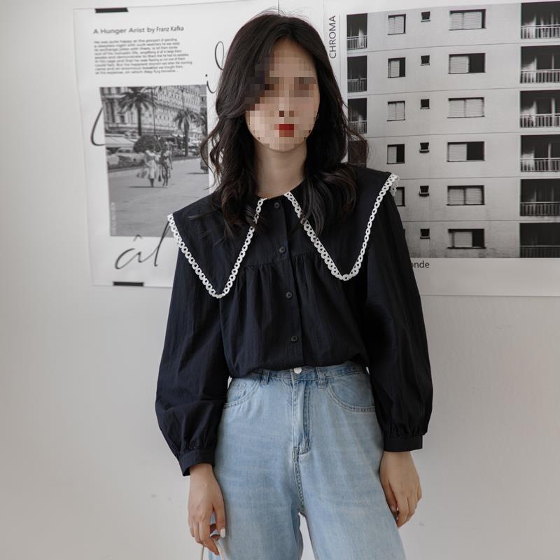 Early Autumn Retro Peter Pan Collar Long Sleeve Women's Temperament Bubble Sleeve Off-White Shirt