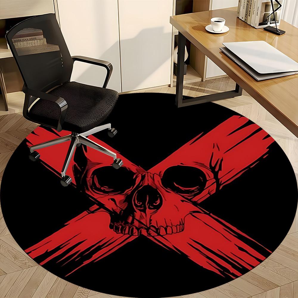 1pc Skull Crossbones Chair Carpet for Office, Round Non Slip Durable Large Size Office Carpet, Suitable for Office
