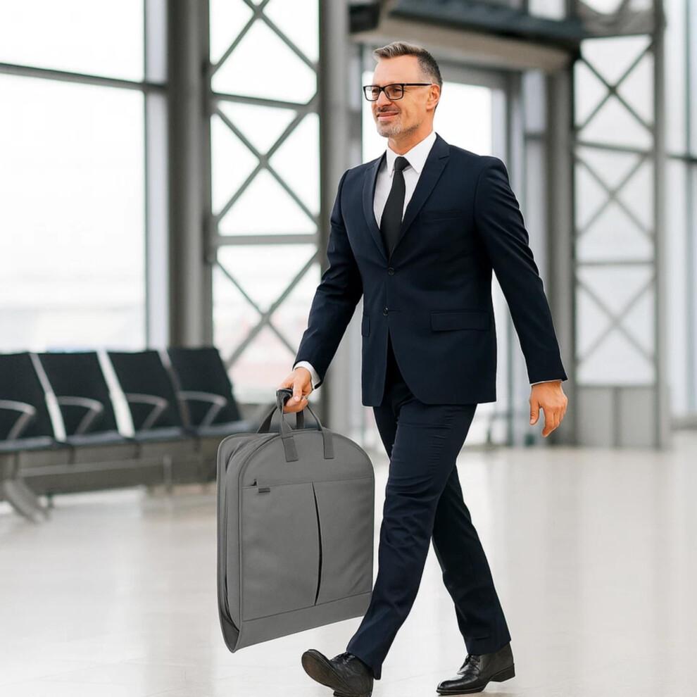 Large Foldable Premium Garment Carrier Suit Bag With Adjustable Handles - Wardrobe, Jacket, Dress Cover Storage for Men's Travel (Dark Grey)