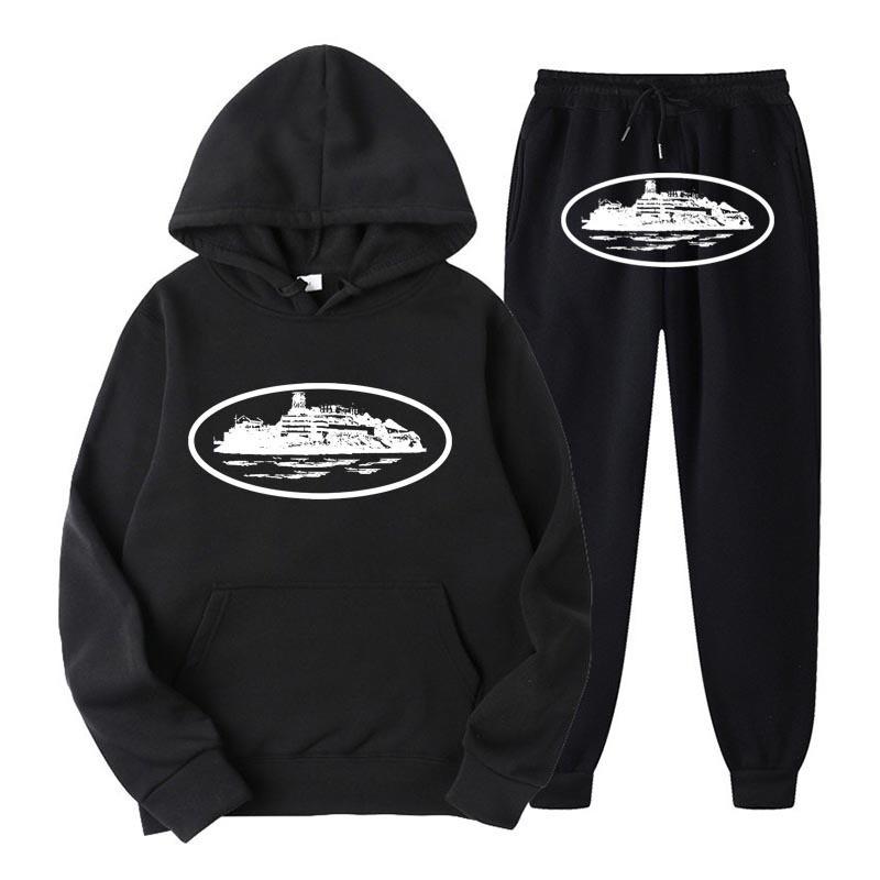 Unisex Hooded Sweatshirt Pants Set With Graphic Print Casual Sportswear
