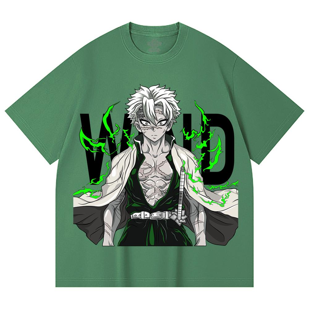 230 Gsm 100% Cotton Demon Slayer V115 Sanemi Print Unisex Heavy Cotton T Shirt