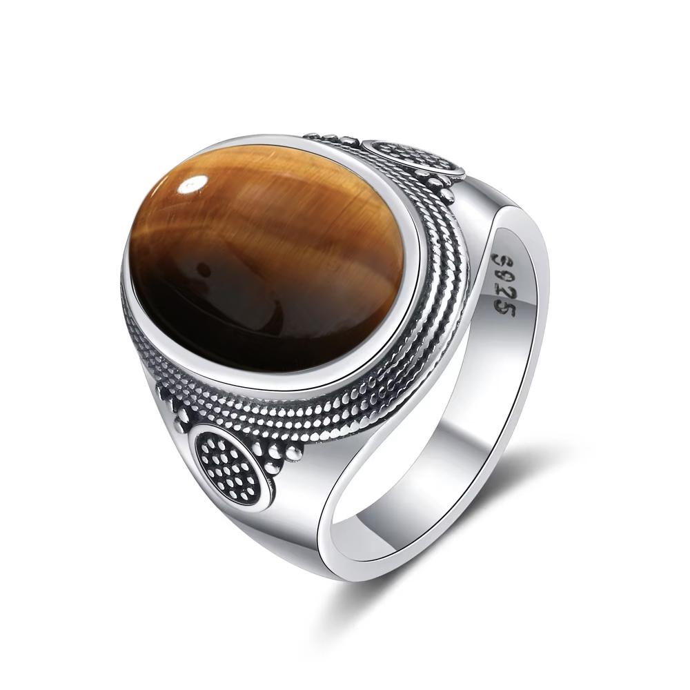 Vintage 925 Silver Ring Natural Moonstone Ring 10*14mm Oval Large Stone Retro Silver Fine Jewelry Gift For Women Men