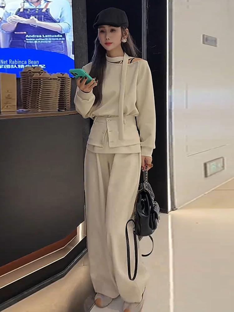 Women's Elegant Three-Piece Suit: Spring 2026 Loose Hoodie, Waistband, and Casual Design