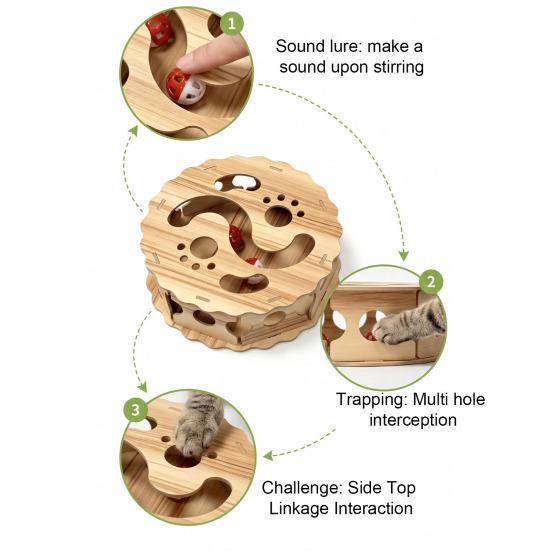 Indoor Cat Puzzle Track Interactive Toy with Rolling Balls, Durable Density Board Scratching Pet Games Toy, Anxiety Relief Wooden Maze for