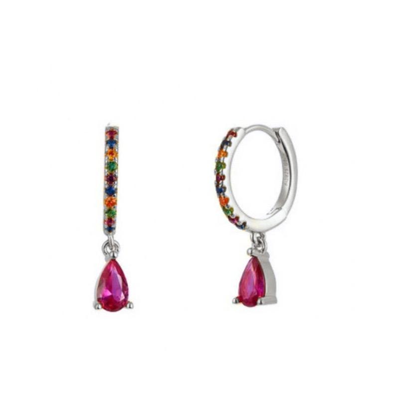 Orecchini Pendenti Argento 925 A Cerchio Con Zirconi Cubici - Quadrati E Ipoallergenici