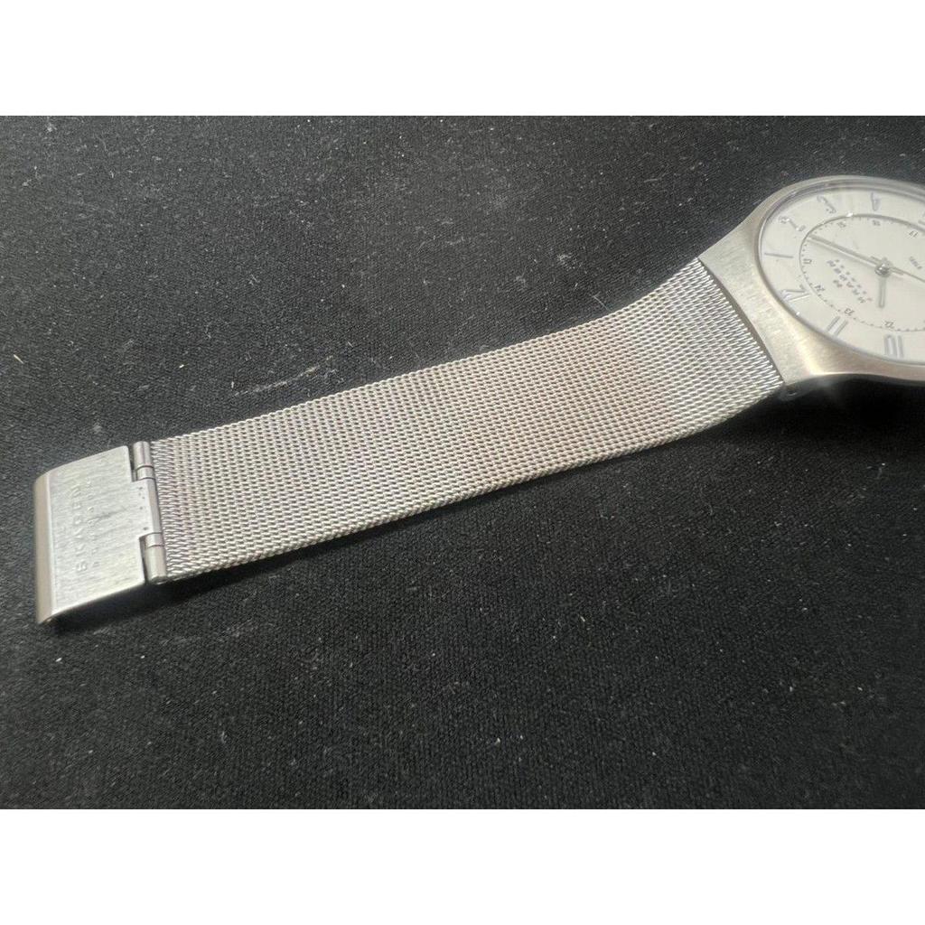 Used SKAGEN watch date display silver mesh belt