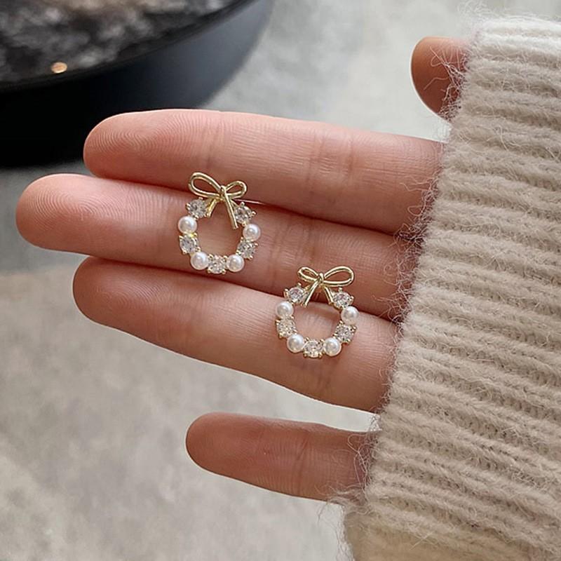 

Silver needle real gold electroplated zircon pearl flower earrings personalized small new stud earrings French temperament earrings