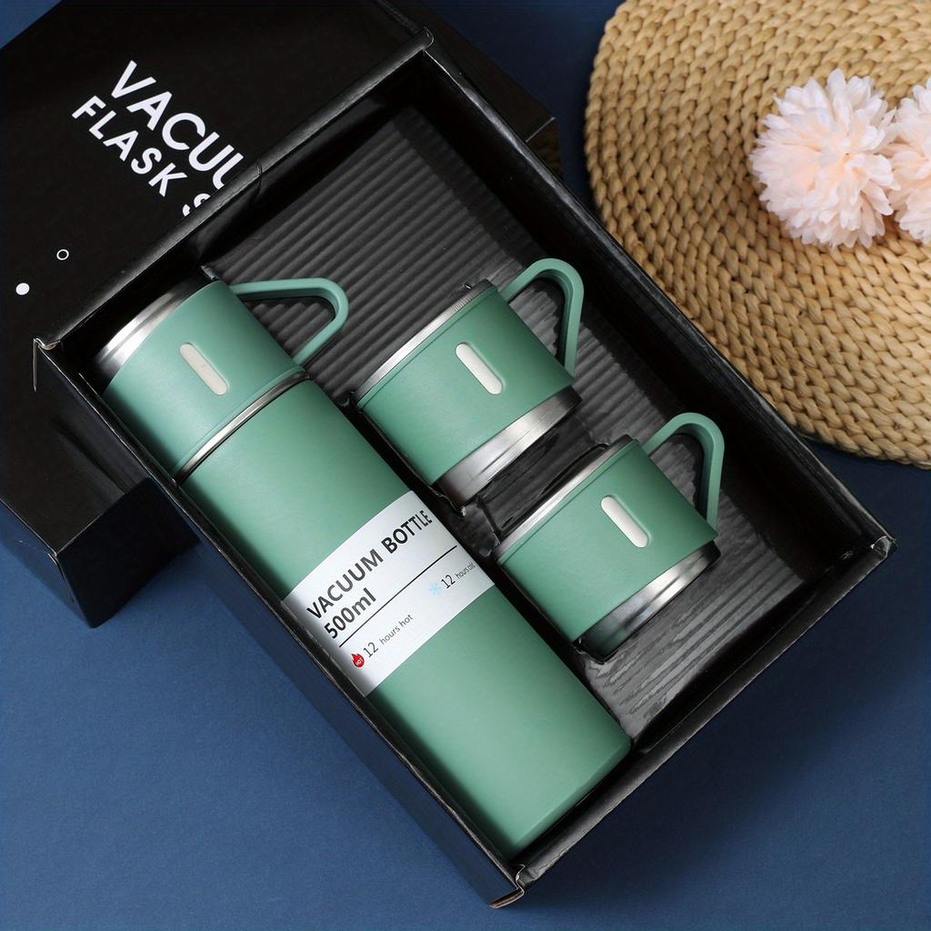 1pc Business Thermal Mug 500ml/16.9oz, Stainless Steel Vacuum Insulated Bottle With Cup For Coffee Hot Drink And Cold Drink, Water Flask