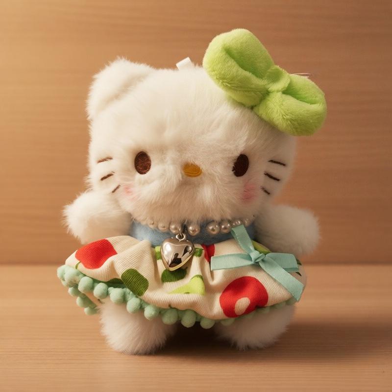 Hello Kitty Sweet Lolita Plush Keychain Pearl Necklace Dress Design Kawaii Kitty Plush Doll Pendant Perfect For Girls Bag Decor