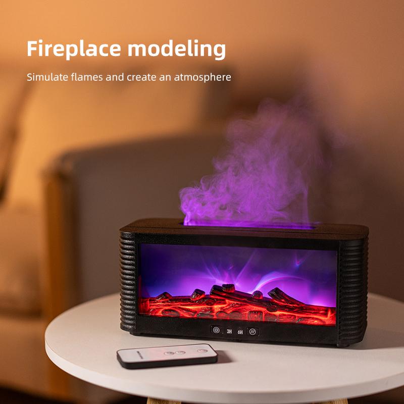 Air Humidifier Flame Fireplace Aroma Essential Oil Diffuser 250ml Desktop Air Diffuser Essential Oil with Timed Colorful Light
