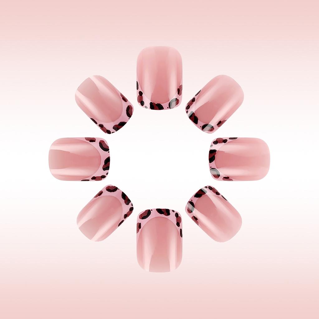 24 Stück Valentinstag Aufdrücknägel Leopardenmuster Falschnägel 3D Schleifen Aufklebenägel French Tip Künstliche Nägel