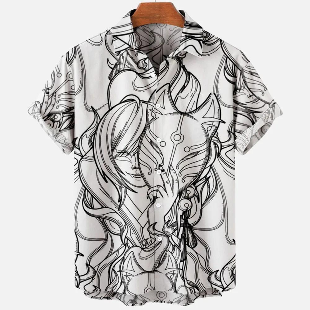 Fashion Skull Halloween Print Men's Shirt Street Trend Harajuku Lapel Top Hip Hop Punk Style Oversized Shirt Casual Short Sleeve