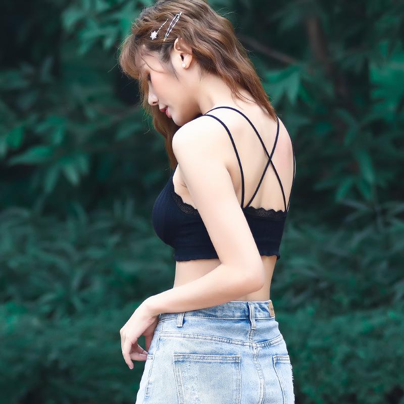 Spitzen-Tube-Top mit V-Ausschnitt und überkreuztem Rücken und Sichtschutz für Damen