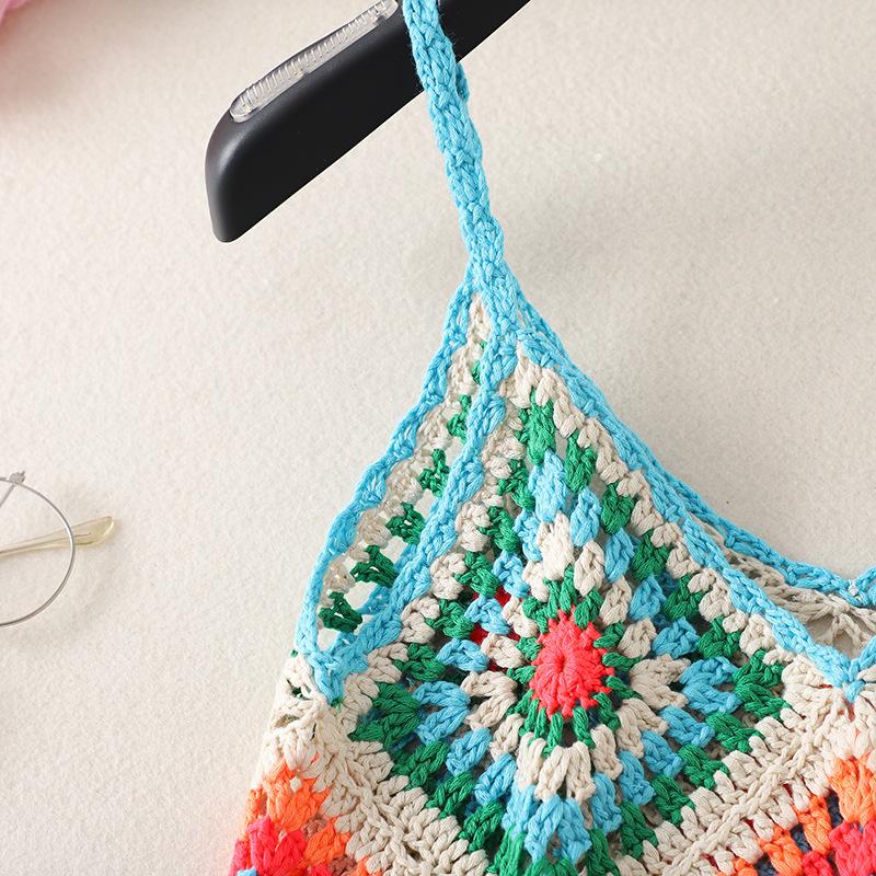 Summer Women's Camisole Ethnic Style Halter Pure Handmade Crochet Top Halter Bohemian Tassel Travel Holiday Vest