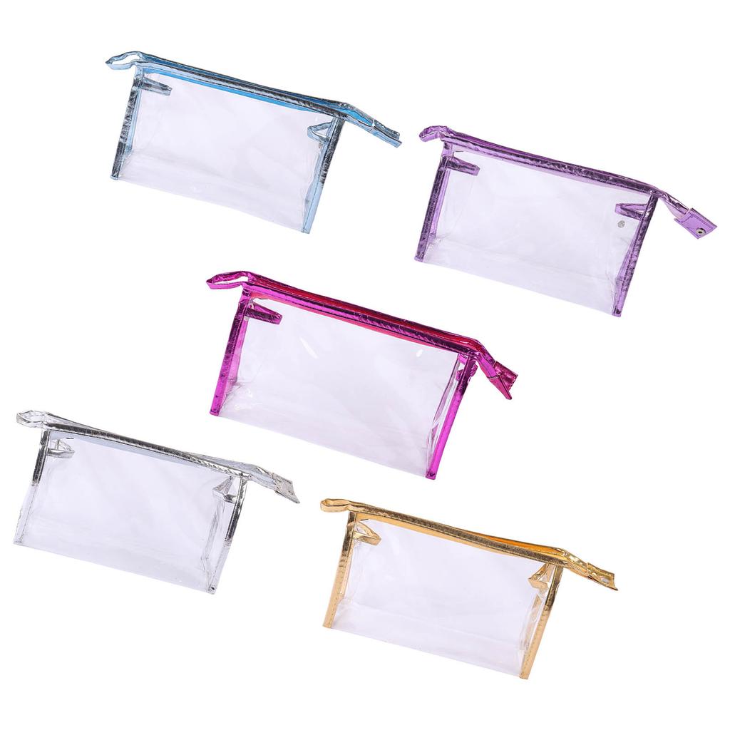 5PCS Clear Cosmetic Bag Five Colors Transparent Fashion PU Leather Handbag Makeup Bag Travel