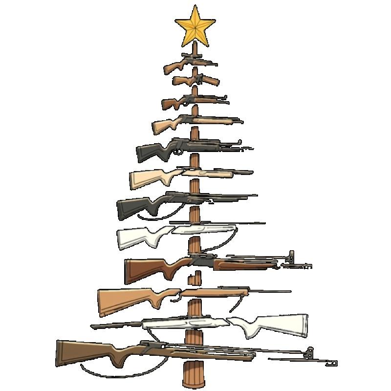 Black T Shirt Christmas Tree Rifle Pattern Casual Wear for Men and Women