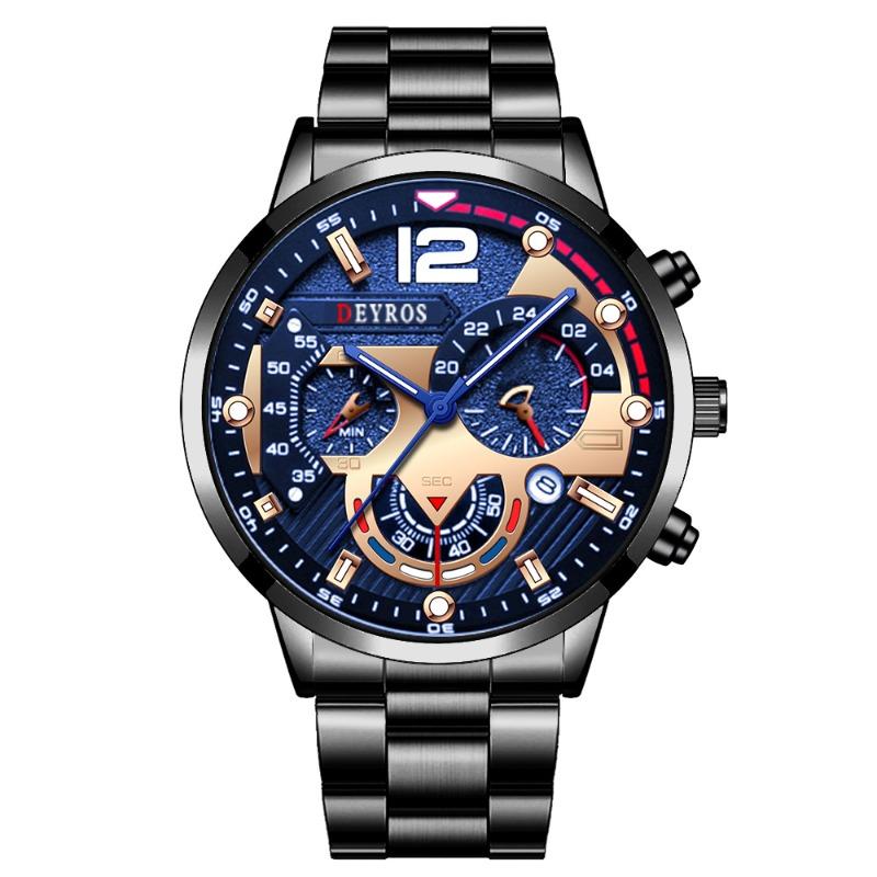DEYROS watch men s watch calendar men s watch six-pin steel belt watch quartz watch sports men s watch luminous watch men s watch