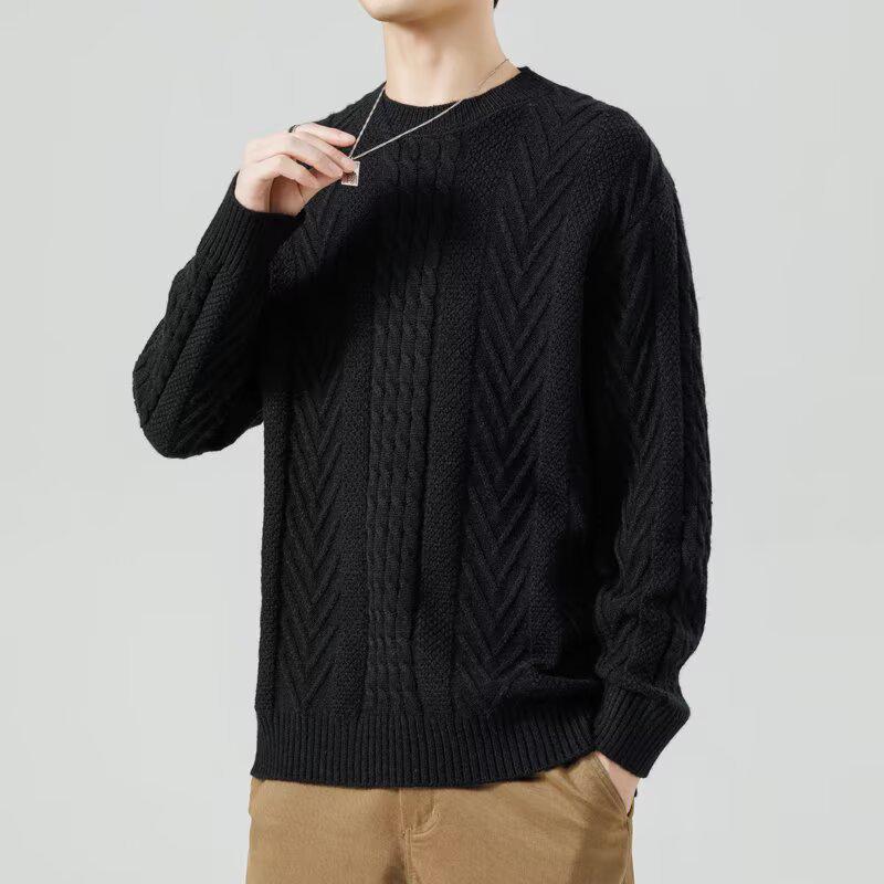 Men's Diamond Jacquard Alpaca Wool Crew Neck Sweater - Skin-Friendly Casual Pullover for Autumn and Winter