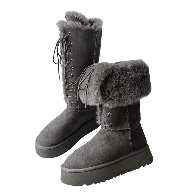 Yueyu burst thick-soled gray snow boots women's 2025 winter new long tube velvet thickened warm high boots cotton shoes