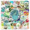50pcs Artistic Tea Cup Stickers: Fresh, Waterproof, Decorative Milk Tea Designs for Journals and Crafting