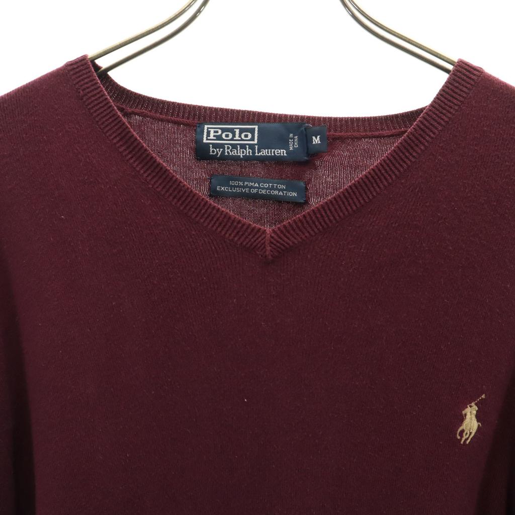Polo by Ralph Lauren Langarm V-Ausschnitt Strick M Bordeaux Pullover Herren Gebraucht