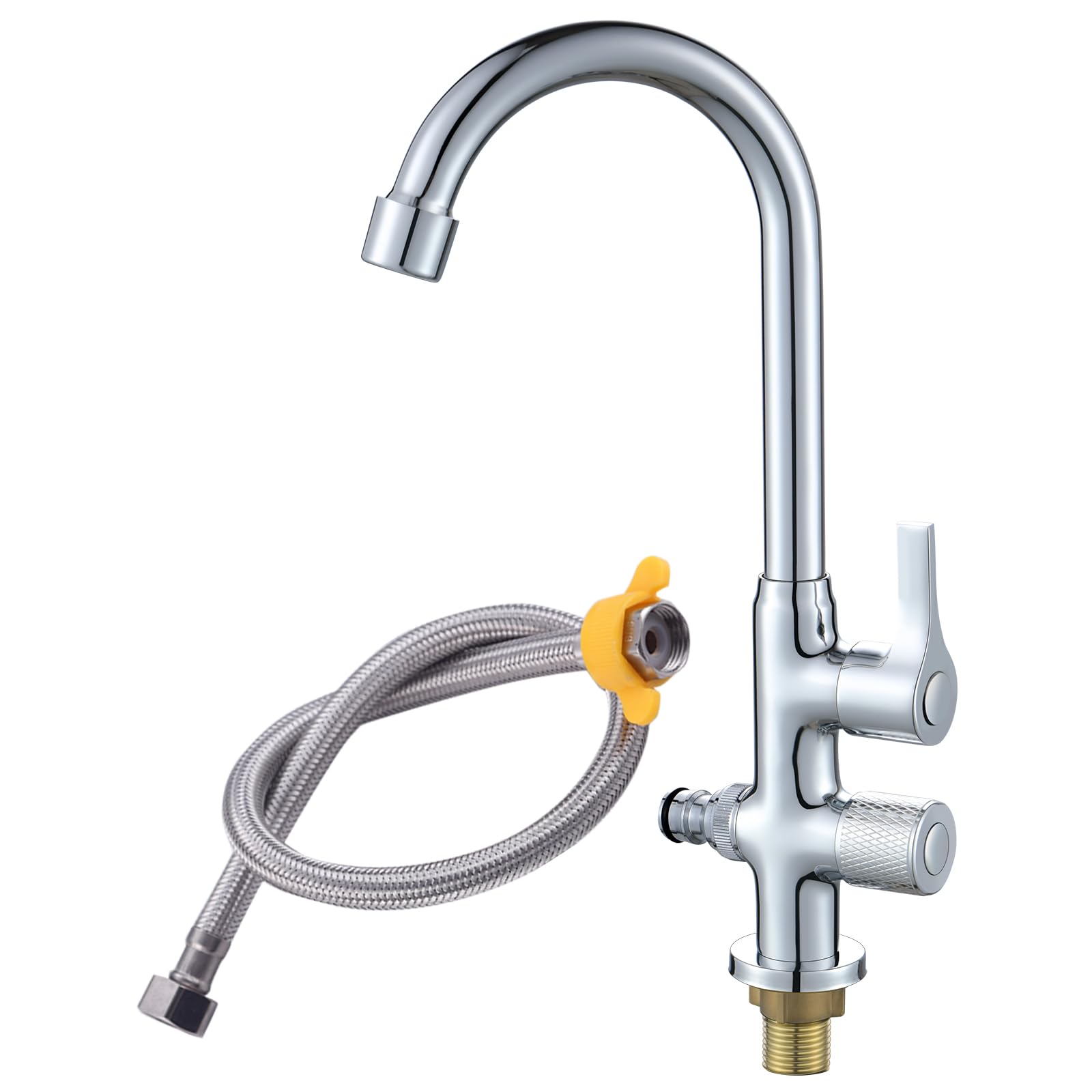 

Jeonestan Outdoor Sink Faucet, Single-Hole, Deck-Mounted, for Bathroom Sinks, Kitchen, with Branching, Two-Way Tap, 360-Degree Swivel Spout, Sprinkler
